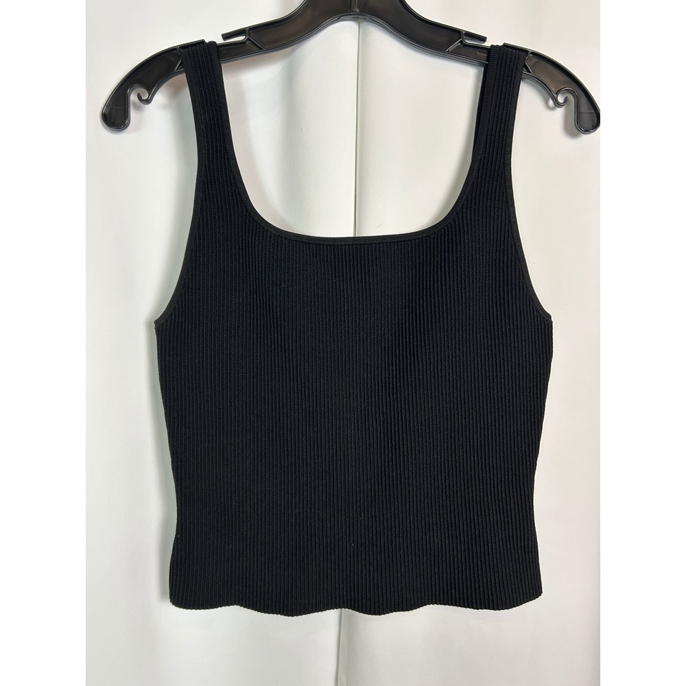 Babaton Aritzia Black Ribbed Knit Square Neck Cropped Tank Top Minimalist Basic